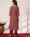Ethnic Printed A-Line Cambric Kurta with Zari Embroidery and Elasticated Palazzo