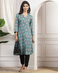 Ethnic Motif Printed A-Line Viscose Rayon Kurta with Shirt Collar
