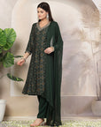Bandhani Print Poly Viscose Flared Kurta Set with Zari Embroidery & Lace Dupatta