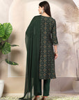 Bandhani Print Poly Viscose Flared Kurta Set with Zari Embroidery & Lace Dupatta