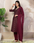 Bandhani Printed A-Line Poly Viscose Kurta Set with Zari Embroidery & Dupatta