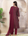 Bandhani Printed A-Line Poly Viscose Kurta Set with Zari Embroidery & Dupatta
