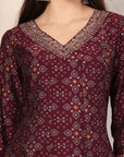 Bandhani Printed A-Line Poly Viscose Kurta Set with Zari Embroidery & Dupatta
