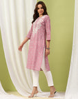 Bandhani Printed Cotton Kurta with Lakhnavi Embroidery