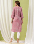 Bandhani Printed Cotton Kurta with Lakhnavi Embroidery