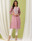 Bandhani Printed Cotton Kurta with Lakhnavi Embroidery