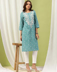 Bandhani Printed Cotton Kurta with Lakhnavi Embroidery