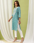 Bandhani Printed Cotton Kurta with Lakhnavi Embroidery