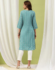 Bandhani Printed Cotton Kurta with Lakhnavi Embroidery