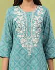 Bandhani Printed Cotton Kurta with Lakhnavi Embroidery
