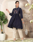 Solid Rayon Flared Kurti with Embroidery