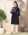 Solid Rayon Flared Kurti with Embroidery