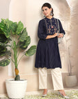 Solid Rayon Flared Kurti with Embroidery