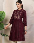 Solid Rayon Flared Kurti with Embroidery