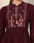 Solid Rayon Flared Kurti with Embroidery