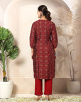 Bandhani Printed A-Line Poly Viscose Kurta Set with Embroidery