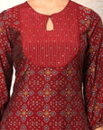 Bandhani Printed A-Line Poly Viscose Kurta Set with Embroidery