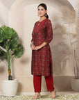 Bandhani Printed A-Line Poly Viscose Kurta Set with Embroidery