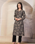 Paisley Printed Straight Calf Length Kurta with Embroidered Palazzo