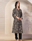 Paisley Printed Straight Calf Length Kurta with Embroidered Palazzo