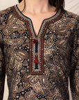 Paisley Printed Straight Calf Length Kurta with Embroidered Palazzo