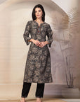 Paisley Printed Straight Calf Length Kurta with Embroidered Palazzo
