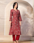 Paisley Printed Straight Calf Length Kurta with Embroidered Palazzo