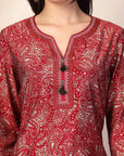 Paisley Printed Straight Calf Length Kurta with Embroidered Palazzo