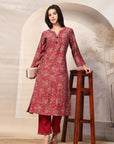 Paisley Printed Straight Calf Length Kurta with Embroidered Palazzo