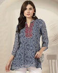 Floral Printed Poly Chiffon Straight Top with Embroidery