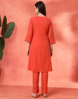 Solid Straight Cotton Cambric Kurta Set with Ethnic Embroidery