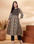 Abstract Printed A-Line Cotton Cambric Kurta with Palazzo