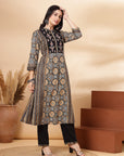 Abstract Printed A-Line Cotton Cambric Kurta with Palazzo