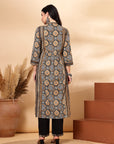 Abstract Printed A-Line Cotton Cambric Kurta with Palazzo