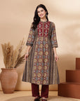 Abstract Printed A-Line Cotton Cambric Kurta with Palazzo