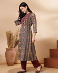 Abstract Printed A-Line Cotton Cambric Kurta with Palazzo