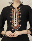 Solid Straight Cotton Linen Kurta Set with Ethnic Embroidery