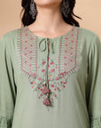 Solid Straight Rayon Kurta with Ethnic Embroidery and Palazzo Set