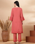 Solid Straight Rayon Kurta with Ethnic Embroidery and Palazzo Set