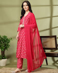 Ethnic Motif Printed Modal Kurta Set with Striped Palazzo & Lace-Trimmed Dupatta