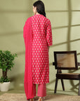 Ethnic Motif Printed Modal Kurta Set with Striped Palazzo & Lace-Trimmed Dupatta