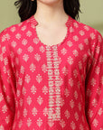 Ethnic Motif Printed Modal Kurta Set with Striped Palazzo & Lace-Trimmed Dupatta
