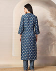 Ethnic Motif Printed Modal Kurta Set with Striped Palazzo & Lace-Trimmed Dupatta