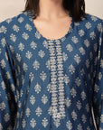 Ethnic Motif Printed Modal Kurta Set with Striped Palazzo & Lace-Trimmed Dupatta