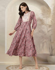 Paisley Printed Poly Linen Flared Dress with Embroidery