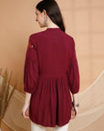 Solid Embroidered Flared Rayon Kurti