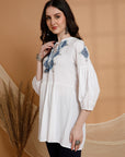 Solid Embroidered Flared Rayon Kurti