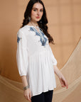 Solid Embroidered Flared Rayon Kurti