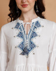 Solid Embroidered Flared Rayon Kurti