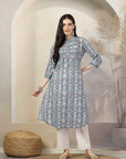 Geometric Printed A-Line Cambric Kurta Set with Palazzo
